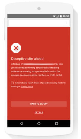 Android World: Deceptive Site Ahead example