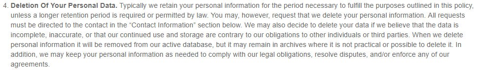 Bed, Bath and Beyond Privacy Policy: Your Choices clause, section 4