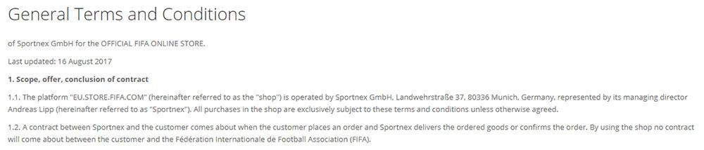 FIFA Store General Terms and Conditions intro: Scope, offer, conclusion of contract clause