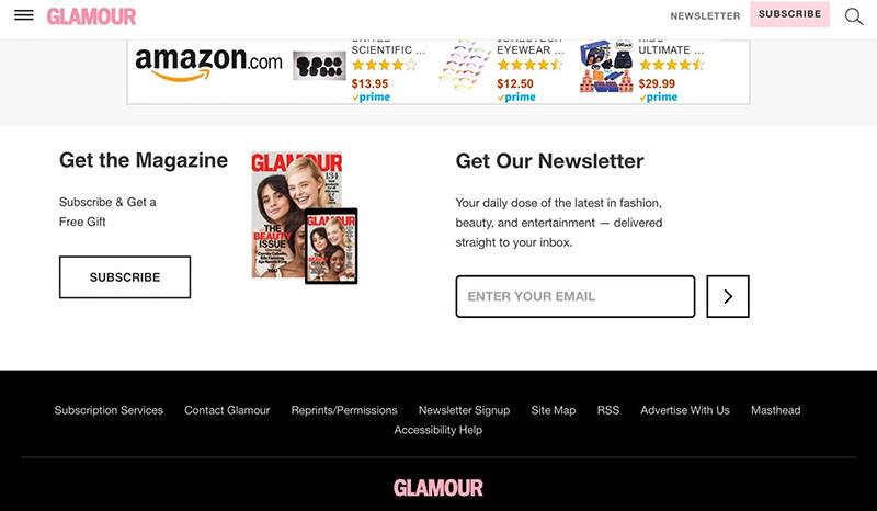 Glamour homepage screenshot