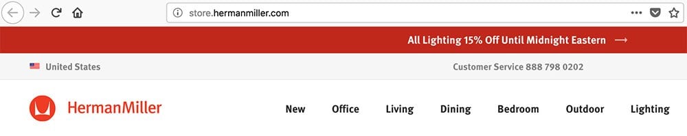 Herman Miller: Screenshot of homepage with URL