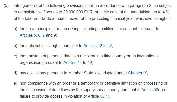 Intersoft Consulting: GDPR Article 83 Section 5: General Conditions for Imposing Administrative Fines