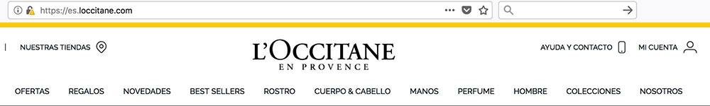 Screenshot of L&#039;Occitane homepage with URL - Spanish
