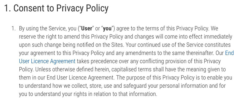 PokerStars Privacy Policy: Consent to Privacy Policy clause with implied consent