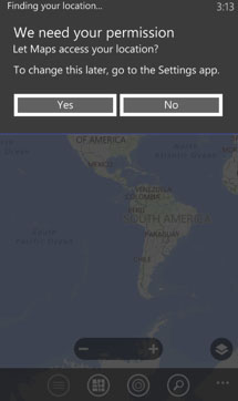 Windows Maps: notification requesting consent and permission to access location