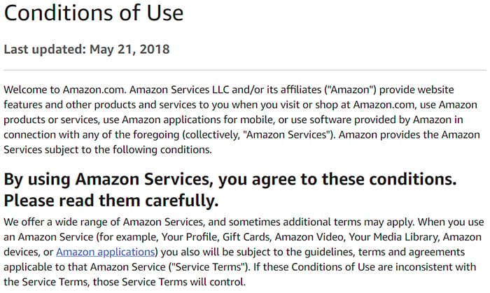 Amazon Conditions of Use: Introduction section