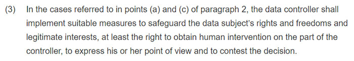 GDPR Article 22 Section 3: Automated individual decision-making including profiling