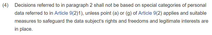 GDPR Article 22 Section 4: Automated individual decision-making including profiling