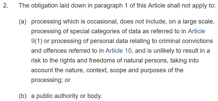 GDPR Article 27: Section 2: When member state representatives are not required