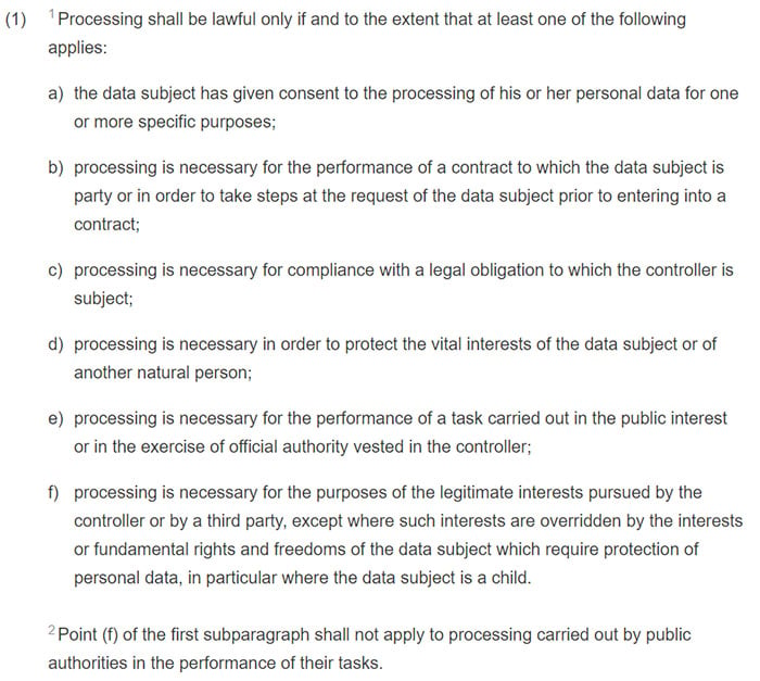 GDPR Article 6 Section 1: Lawfulness of processing