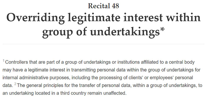 GDPR Recital 48: Overriding legitimate interest within group of undertakings