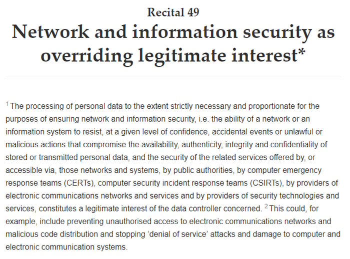 GDPR Recital 49: Network and information security as overriding legitimate interest