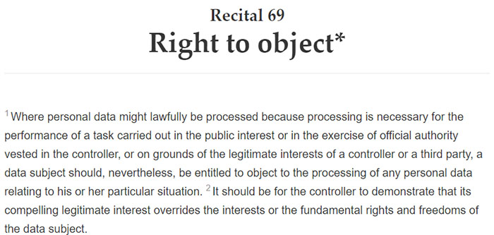 GDPR Recital 69: Right to object