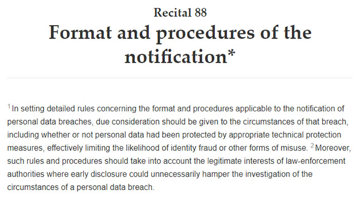 GDPR Recital 88: Format and procedures of the notification