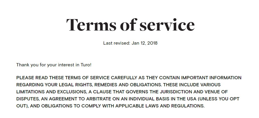 Turo Terms of Service: Intro clause