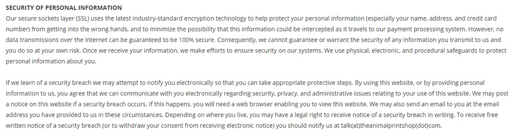 Montrose and Merrick Privacy and Security Terms and Conditions: Security of Personal Information clause