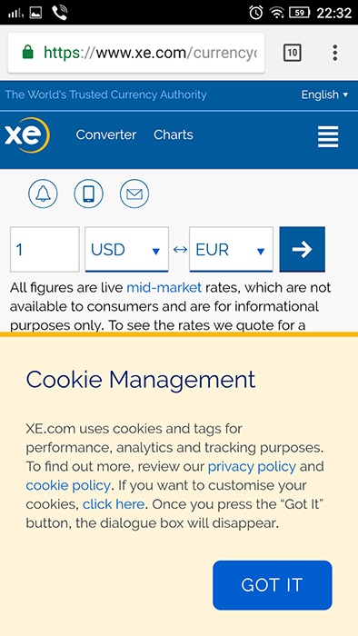 XE mobile cookie notice