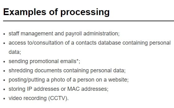 European Commission: Examples of data processing