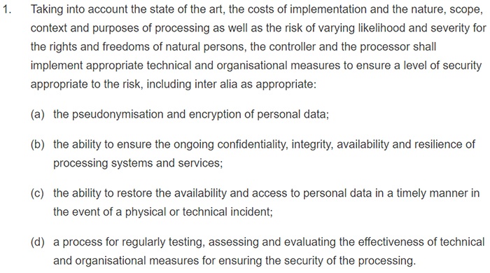 GDPR Article 32: Section 1: Security of processing