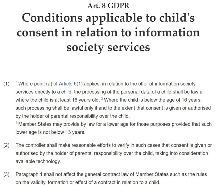 GDPR Info: Article 8: Conditions applicable to child&#039;s consent in relation to information society services