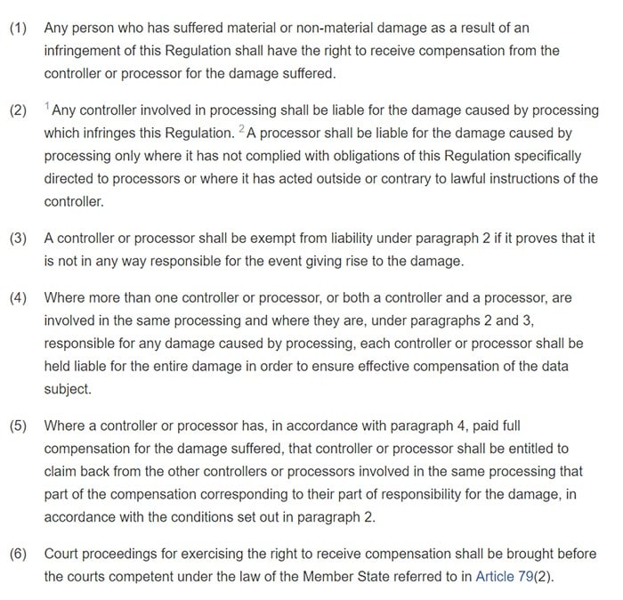 GDPR Info: Article 82: Right to compensation and liability