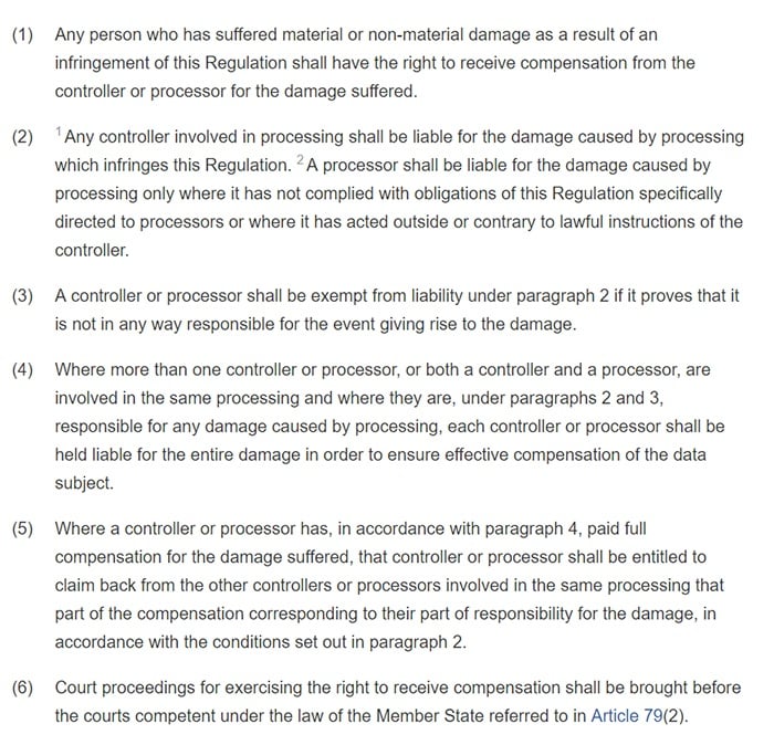 GDPR Info: Article 82: Right to compensation and liability