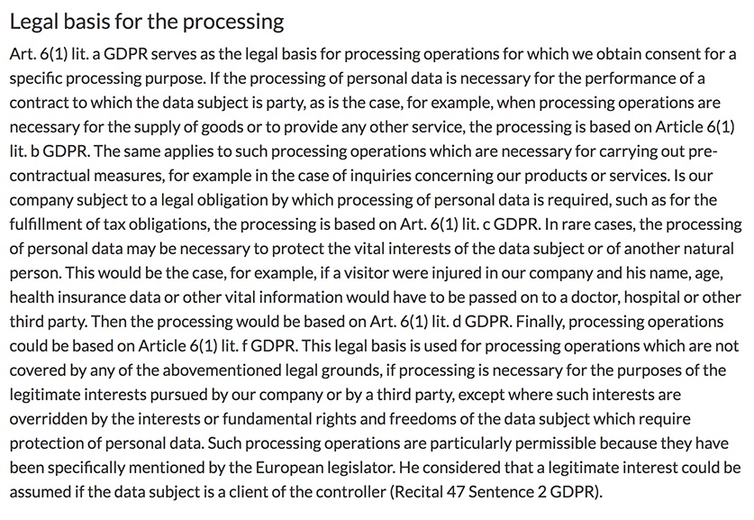Gem Rock Auctions Privacy Policy: Legal basis for processing clause
