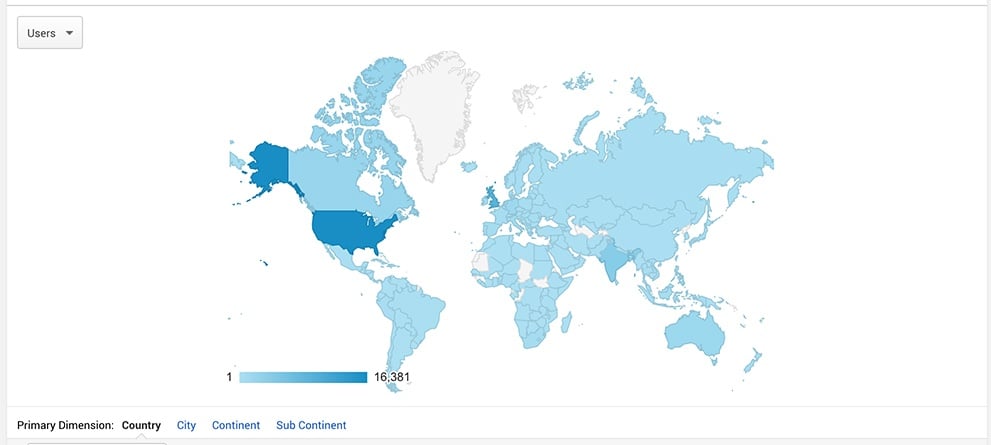 Google Analytics: Global user traffic map screenshot