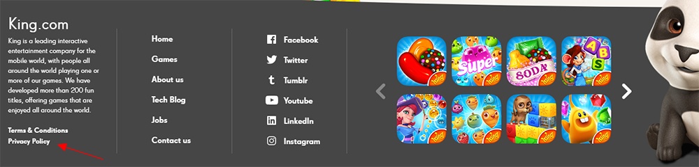 King website footer screenshot