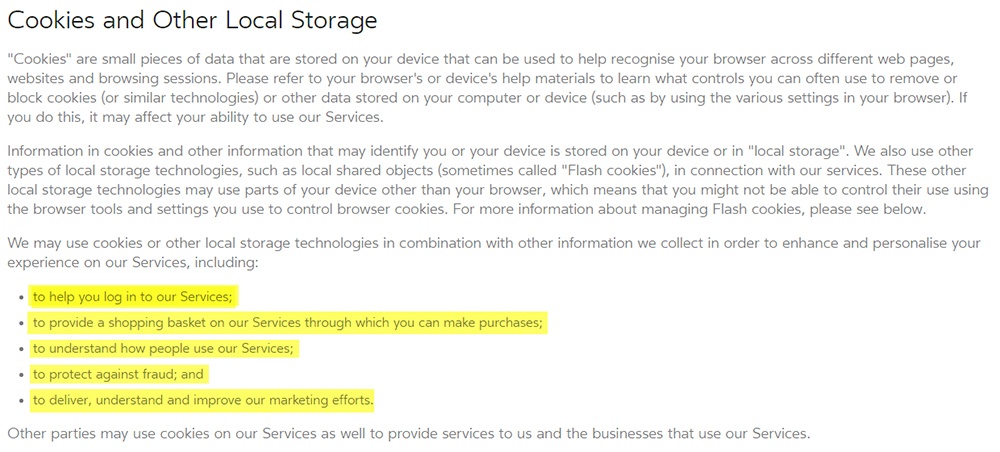 Oculus Privacy Policy: Cookies and other local storage clause