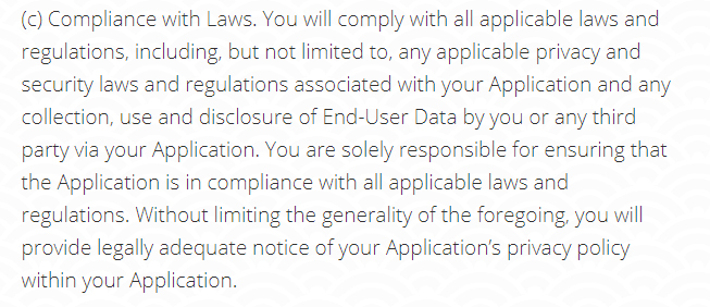 OneAudience Developer Agreement: Compliance with Laws clause