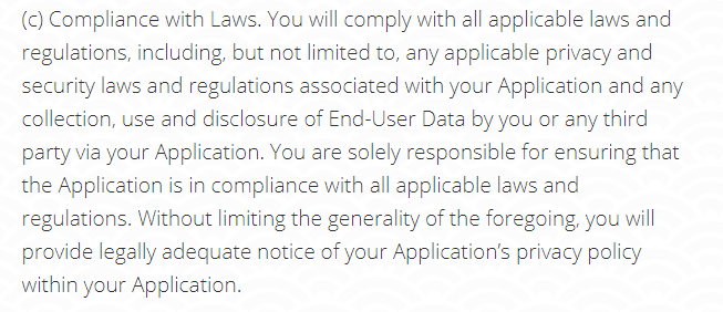 OneAudience Developer Agreement: Compliance with Laws clause