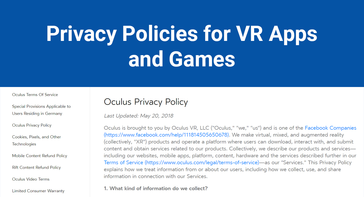 Privacy Policies for VR Apps and Games