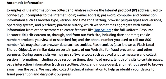 Amazon Privacy Notice: Automatic Information clause