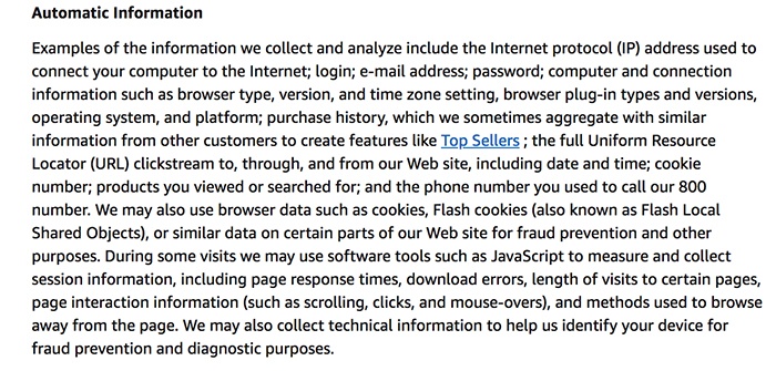 Amazon Privacy Notice: Automatic Information clause
