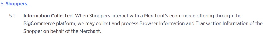 BigCommerce Privacy Policy: Shoppers and information collected clause