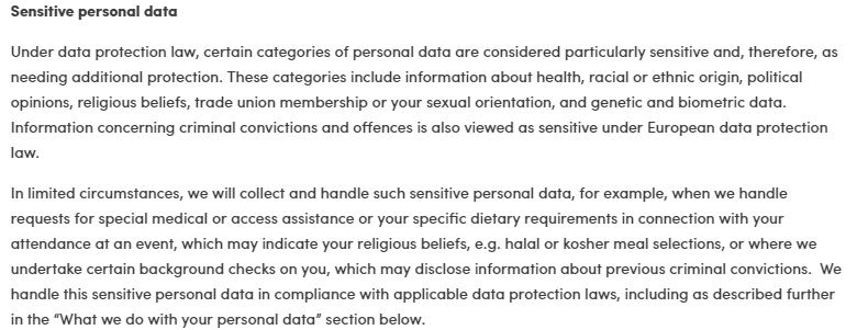 Carlsberg Privacy Policy: Sensitive personal data clause