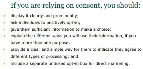 ICO UK Privacy Notice Checklist for when relying on consent