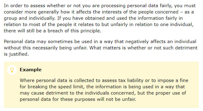 ICO UK Principles Guide on Lawfulness, Fairness and Transparency: Excerpt of section on fair processing