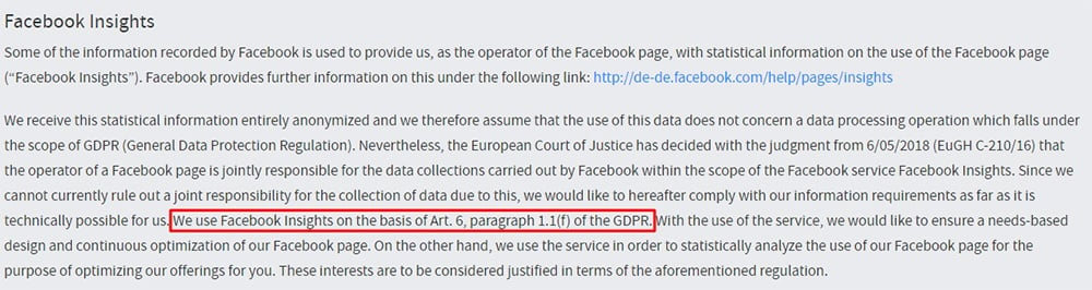 Janitza Privacy Policy: Facebook Insights clause