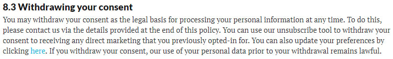 New Scientist Privacy Policy: Withdrawing your consent clause