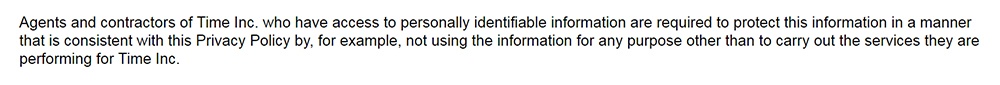 Time for Kids Privacy Notice: Clause about agents and contractors being required to protect information