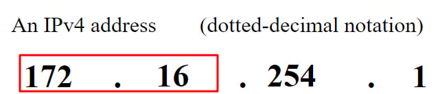 Wikimedia Commons upload of an example of an IPv4 address with first two octets highlighted