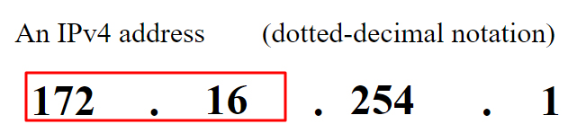 Wikimedia Commons upload of an example of an IPv4 address with first two octets highlighted