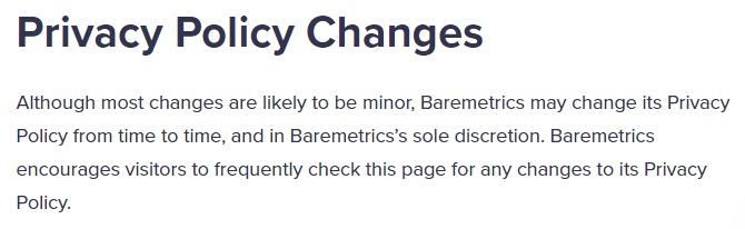 Baremetrics Privacy Policy: Updated Privacy Policy Changes clause