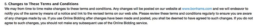 Bonhams Online Bidding Terms and Conditions: Changes or updates clause