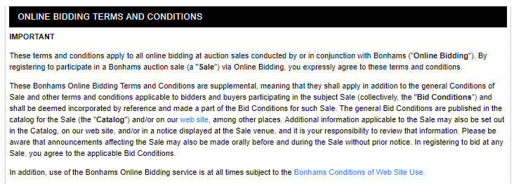 Bonhams Online Bidding Terms and Conditions: Intro clause