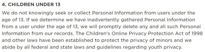 Edutopia Privacy Policy: Children clause for COPPA