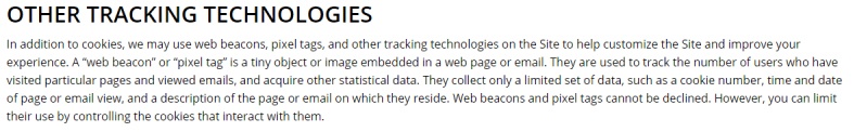 Ever Accountable Cookie Policy: Other Tracking Technologies clause