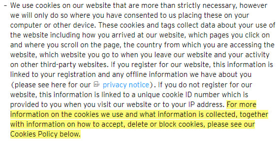 Invesco Online Privacy Notice and Cookies Policy with Cookies Policy reference highlighted